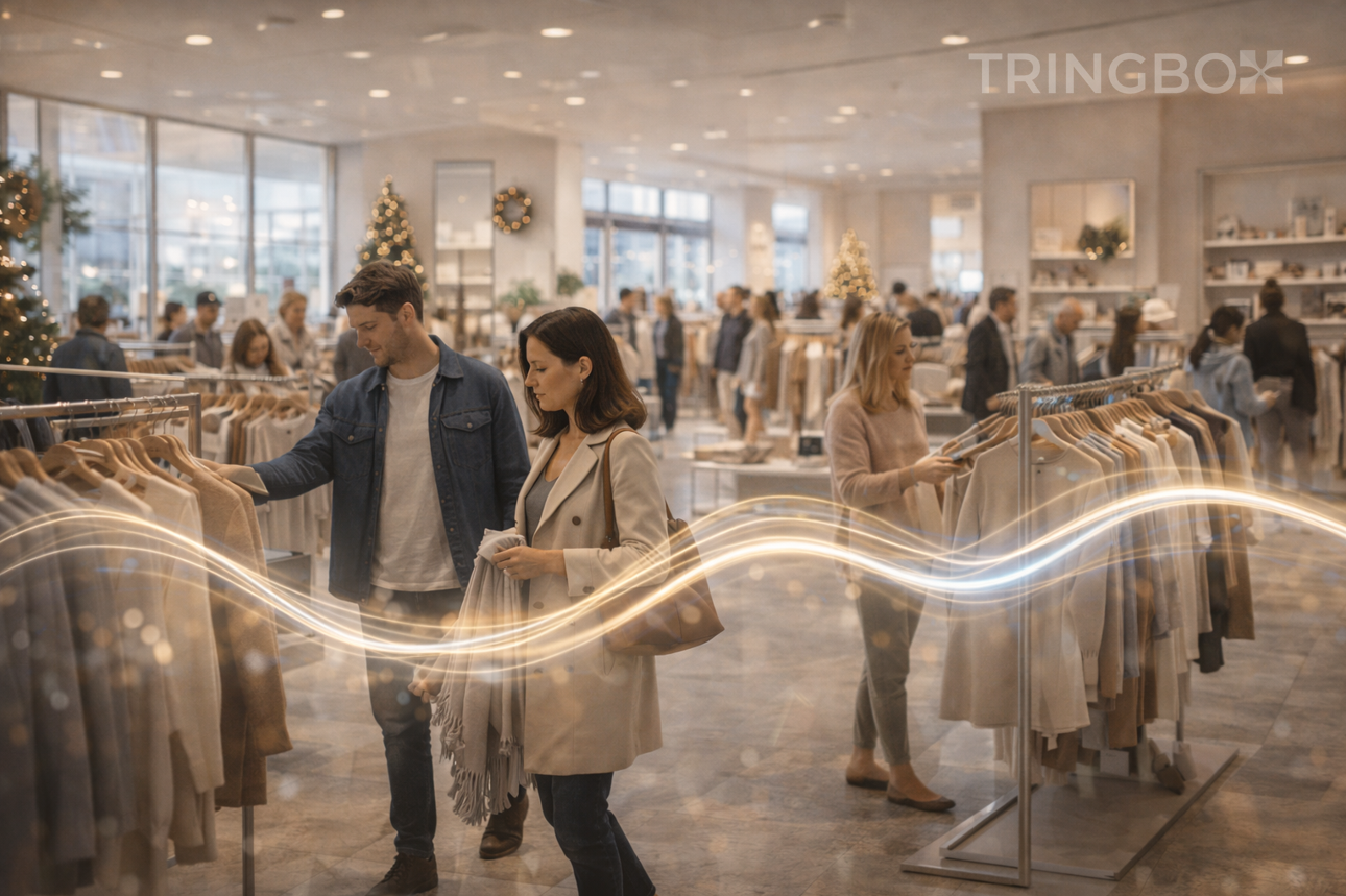 High-footfall retail store during festive sale using AI-driven in-store music powered by Tringbox to manage crowd energy