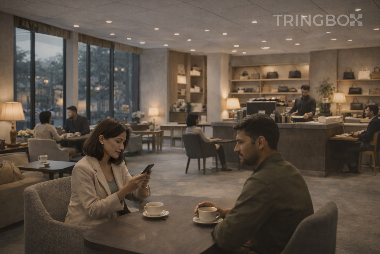 AI music generator by Tringbox delivering royalty-free InStore Music for retail and commercial spaces