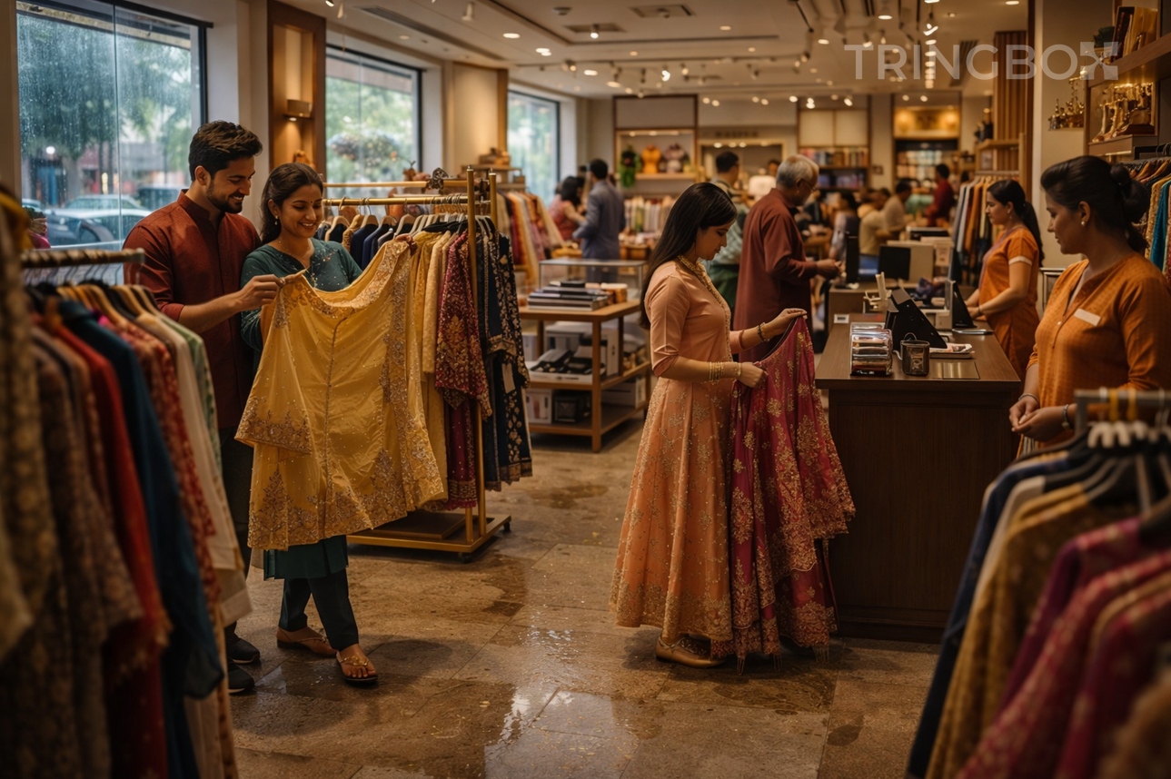 Modern Indian retail store using AI technology dashboard to manage legally compliant in-store music and audio atmosphere