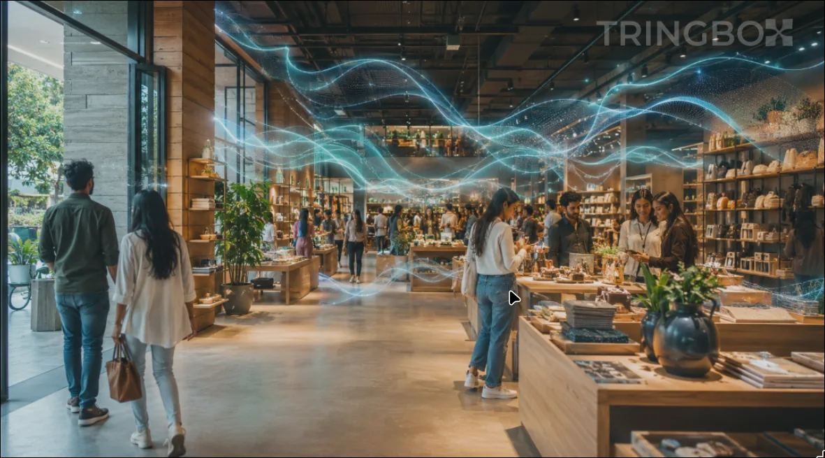 Premium retail environment enhanced by AI-powered adaptive music technology. Customers browse comfortably while intelligent soundscapes dynamically respond to behavior, traffic patterns, and environmental conditions.