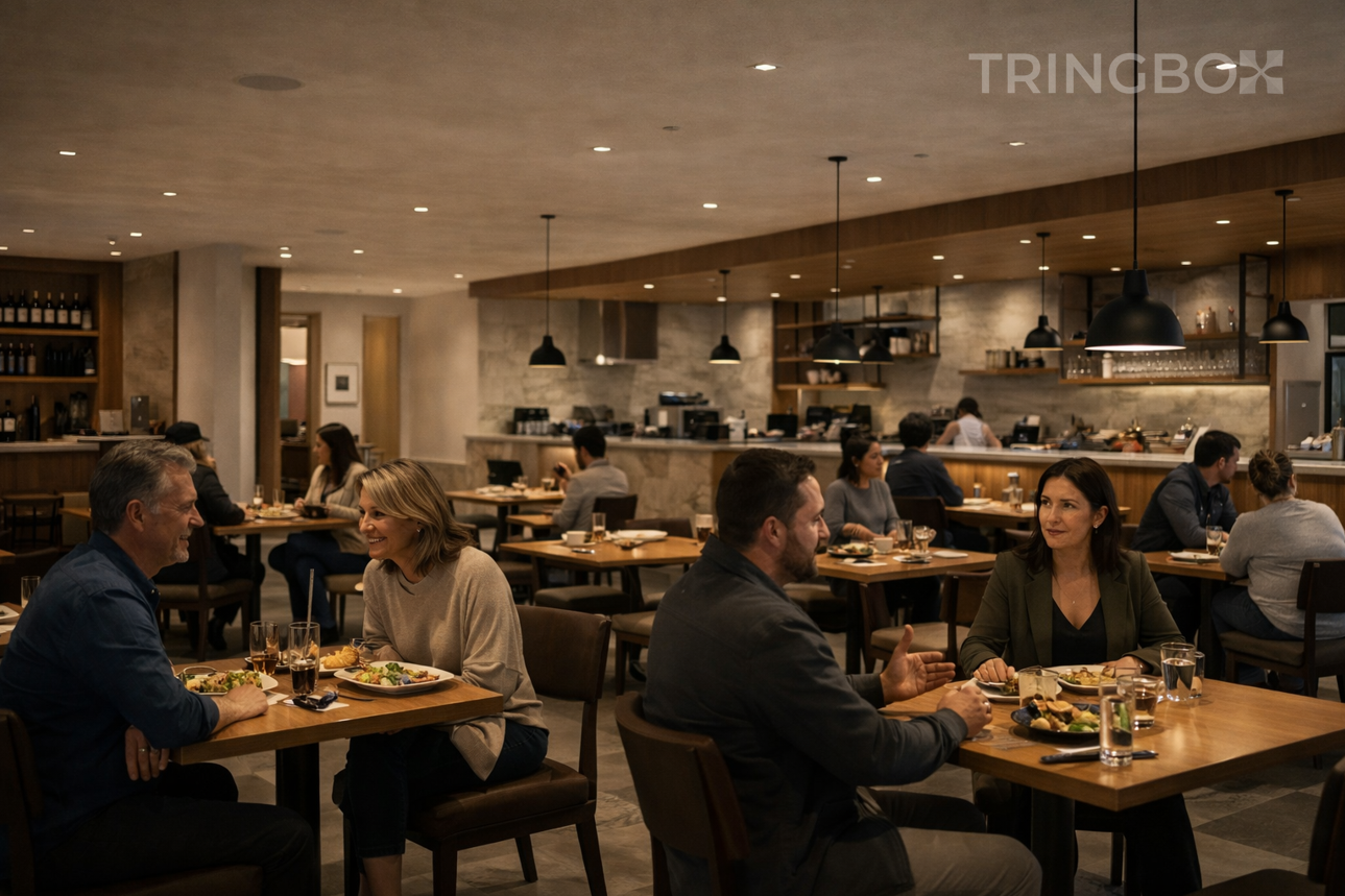 Tringbox in store AI music system creating royalty free background music for modern retail and restaurant environments