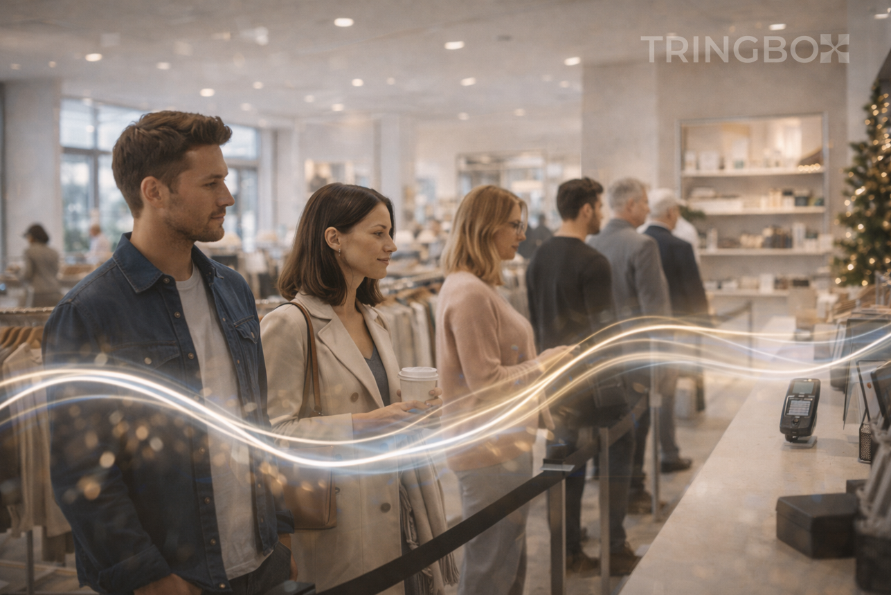 Busy retail environment using calming InStore music powered by Tringbox to reduce customer stress during peak hours