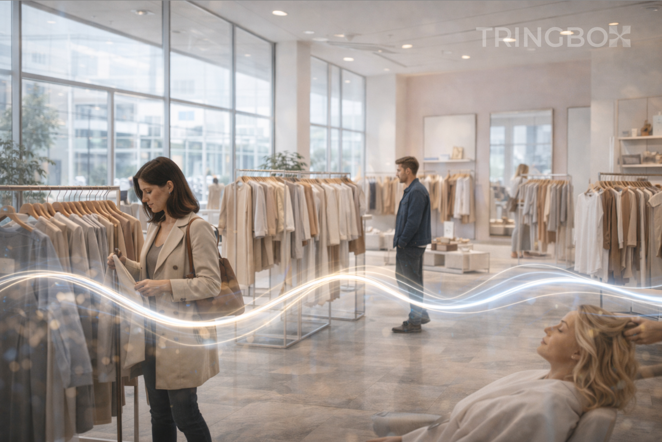 Modern fashion retail store using intelligent in-store music experience powered by Tringbox for enhanced shopping ambience