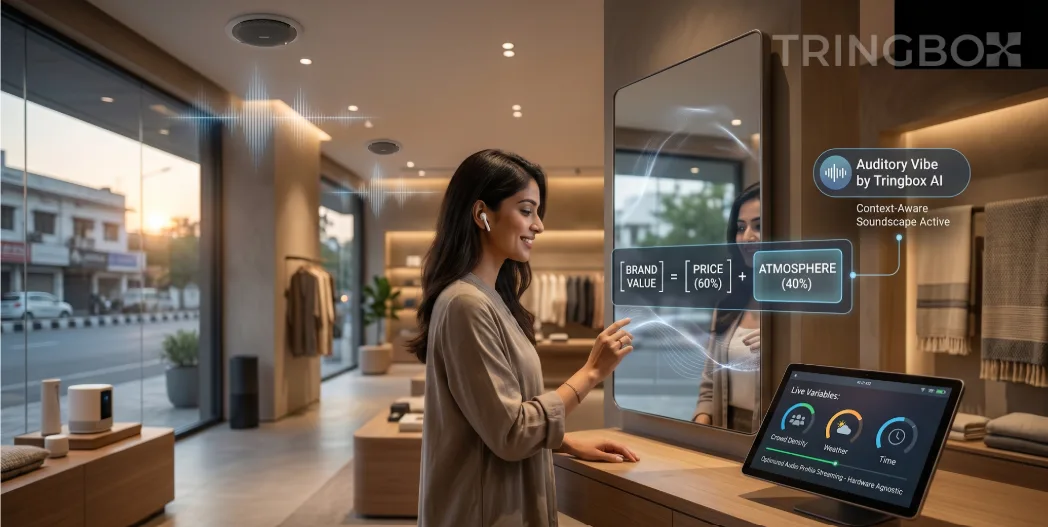 A high-end retail boutique showcasing premium products, elevated by a sophisticated AI-driven background music system.
