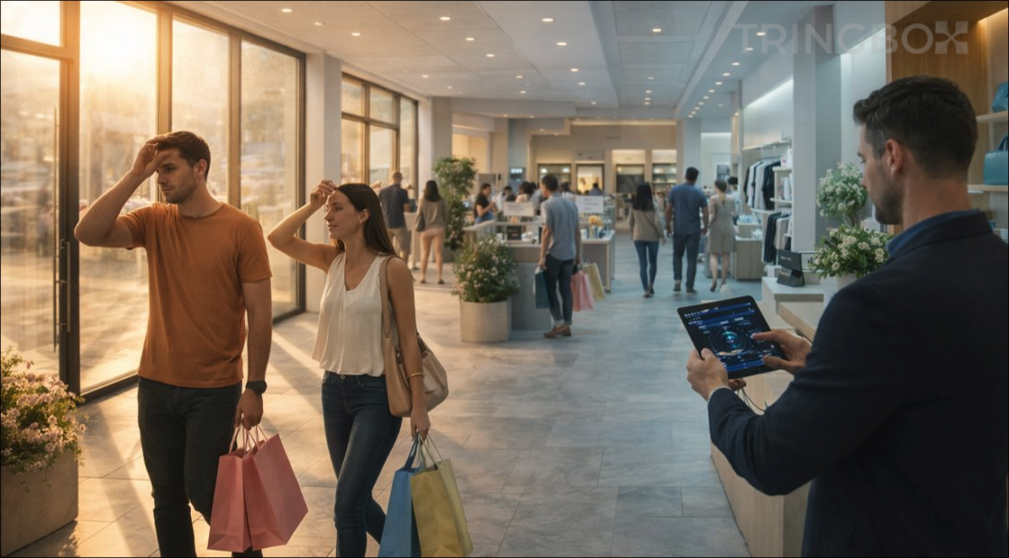 A bright, airy high-end retail interior in India with natural light and a minimalist aesthetic.
