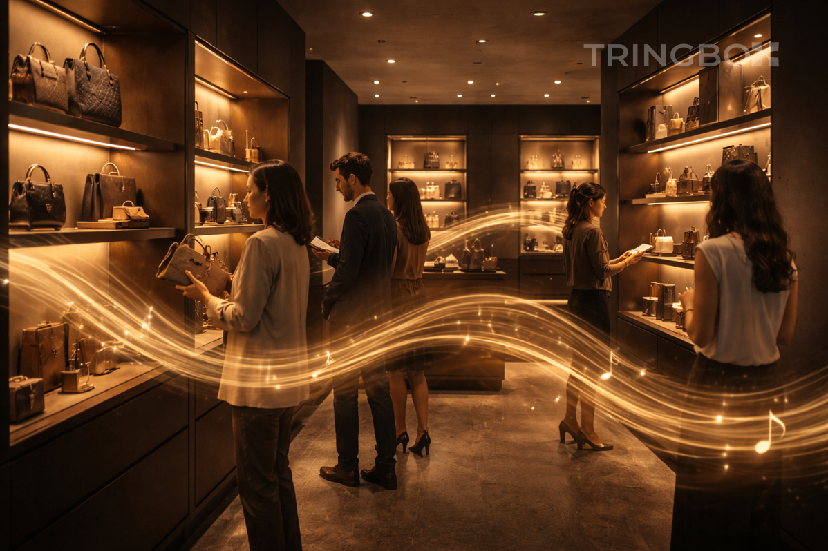 Modern retail store using Tringbox AI powered royalty free music to increase customer dwell time and sales
