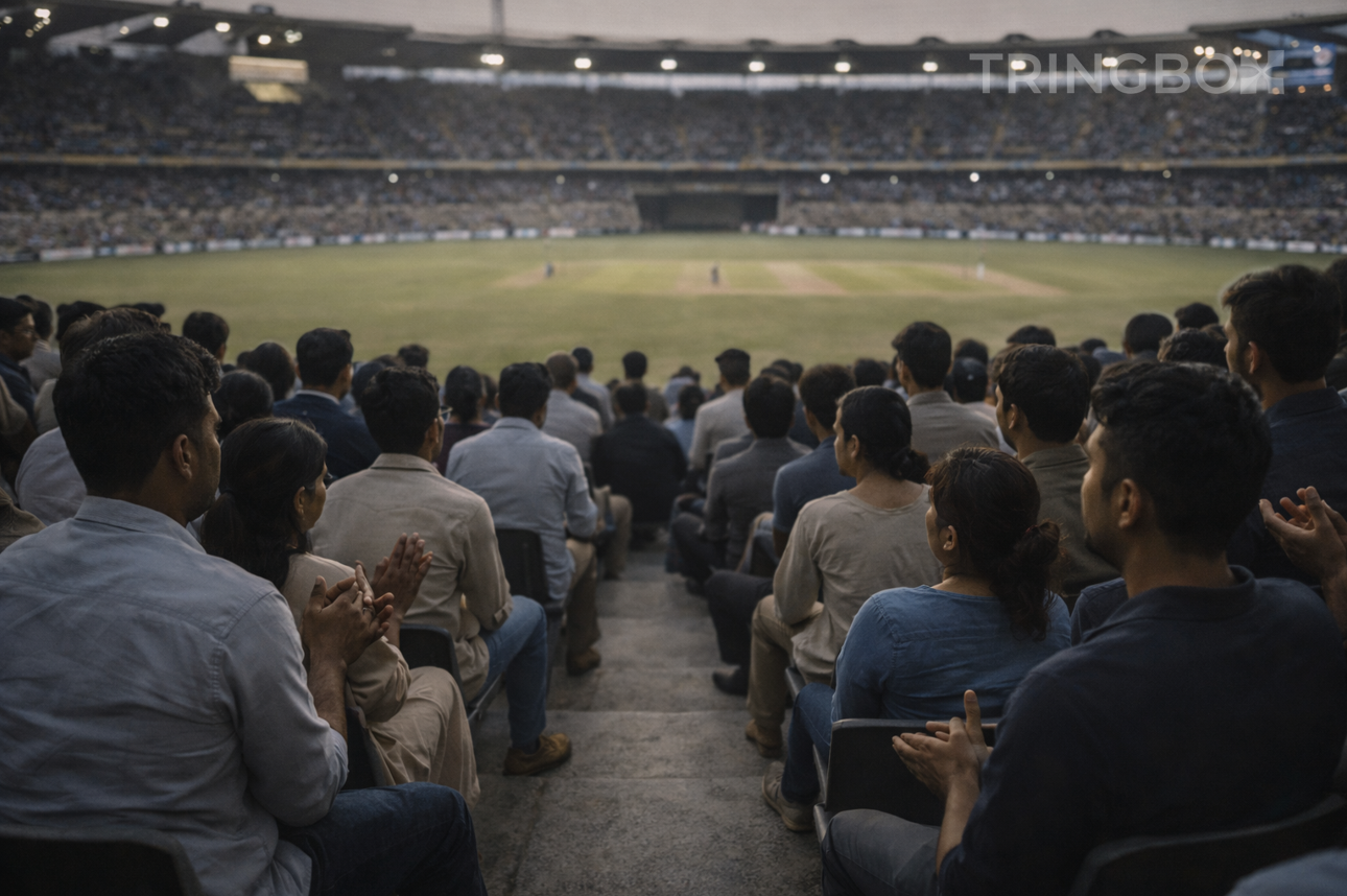 Indian cricket stadium crowd chanting Sachin Sachin representing collective rhythm and emotional sound psychology