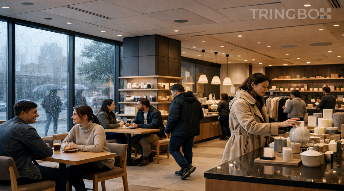 A visualization of sound waves interacting with environmental elements like sunlight, rain, and heat.