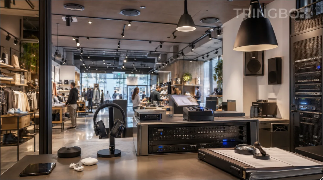 A comparison graphic highlighting why consumer streaming platforms like Spotify are illegal and operationally unsuited for commercial retail stores.
