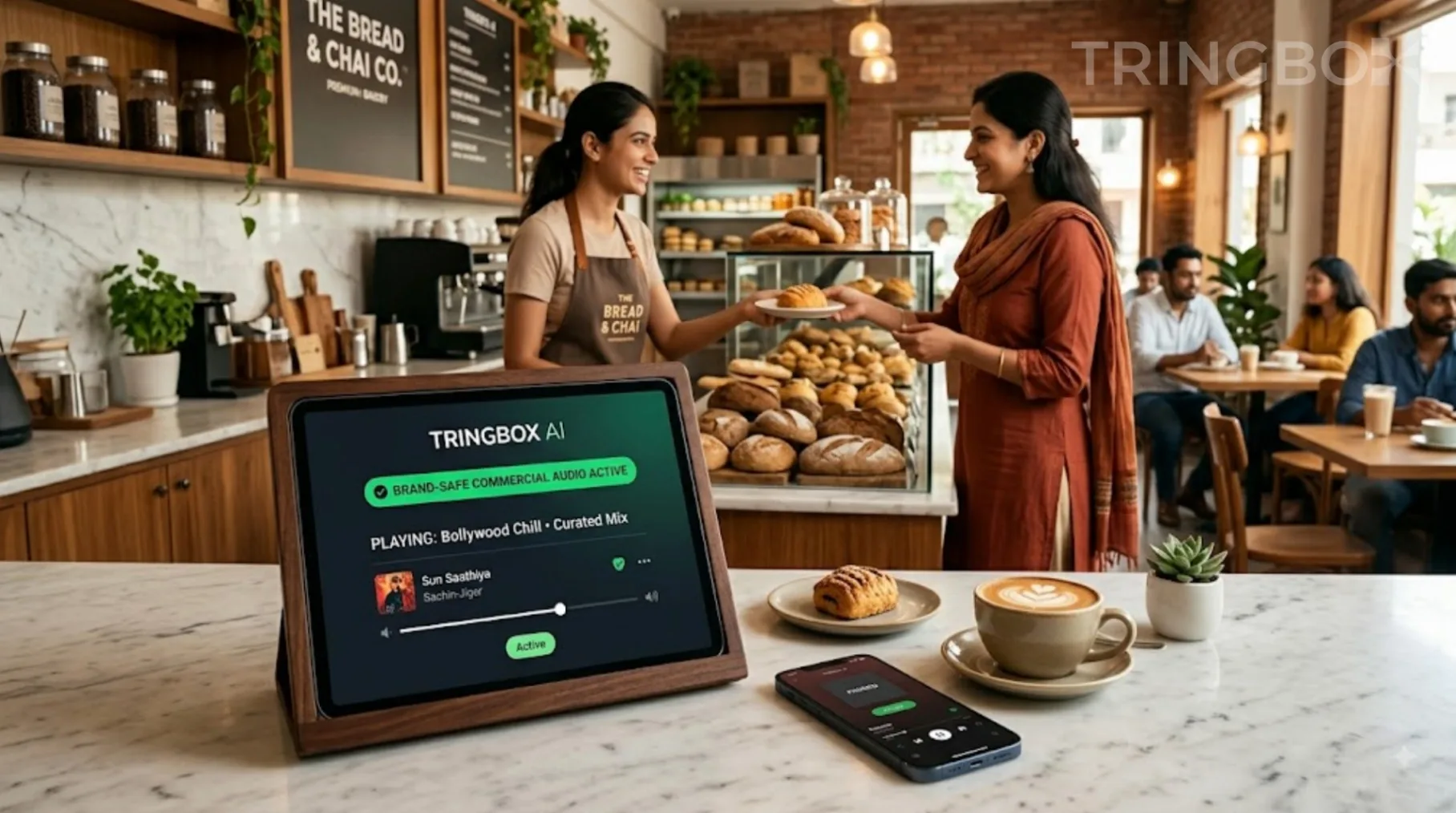 A digital shield protecting an enterprise retail network against music copyright complexities.