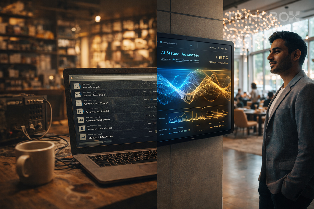 A massive, high-tech visualization of global music licensing data and AI-driven store environments, representing the ultimate 2026 authority guide.